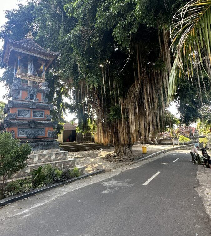 Tempel auf Nusa Penida mit Straße im Vordergrund