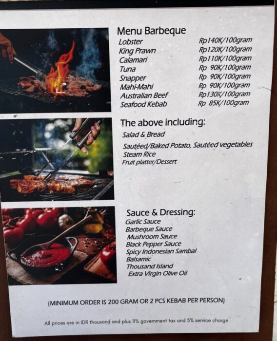 Bali Karte Fischrestaurant Menü BBQ